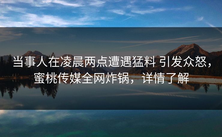 当事人在凌晨两点遭遇猛料 引发众怒，蜜桃传媒全网炸锅，详情了解